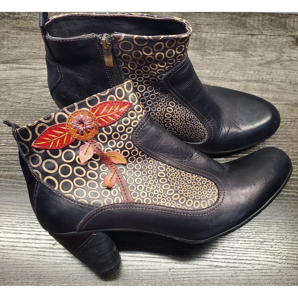 Spring Step L'Artiste Boots Parfum Heeled Ankle Womens Size 41 Black Leather
